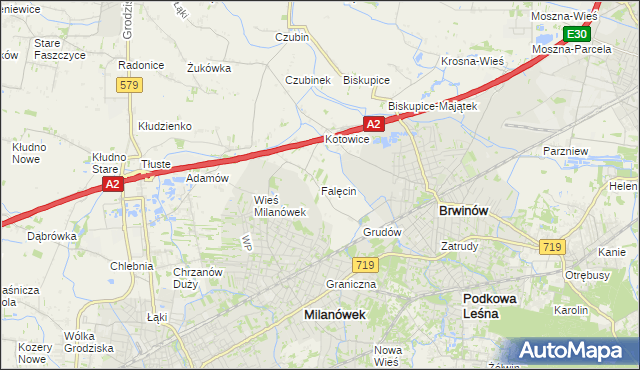 mapa Falęcin gmina Brwinów, Falęcin gmina Brwinów na mapie Targeo