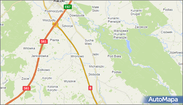 mapa Jaśki gmina Raczki, Jaśki gmina Raczki na mapie Targeo