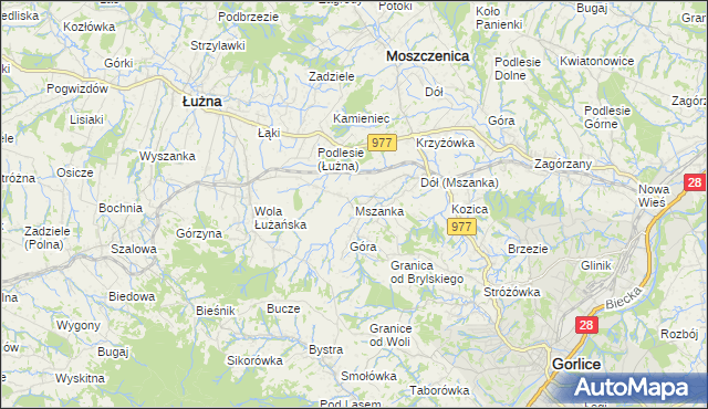 mapa Mszanka gmina Łużna, Mszanka gmina Łużna na mapie Targeo