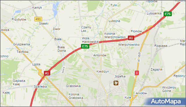 mapa Antoniów gmina Mykanów, Antoniów gmina Mykanów na mapie Targeo