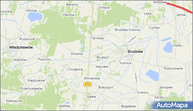 mapa Brudzyń gmina Brudzew, Brudzyń gmina Brudzew na mapie Targeo