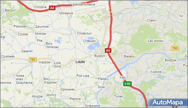 mapa Budzyń gmina Liszki, Budzyń gmina Liszki na mapie Targeo