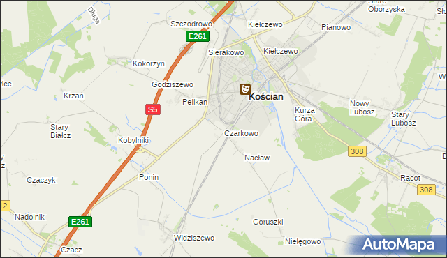 mapa Czarkowo gmina Kościan, Czarkowo gmina Kościan na mapie Targeo