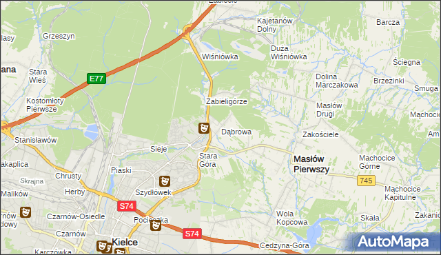 mapa Dąbrowa gmina Masłów, Dąbrowa gmina Masłów na mapie Targeo