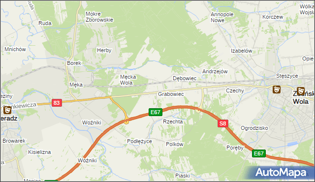 mapa Grabowiec gmina Sieradz, Grabowiec gmina Sieradz na mapie Targeo