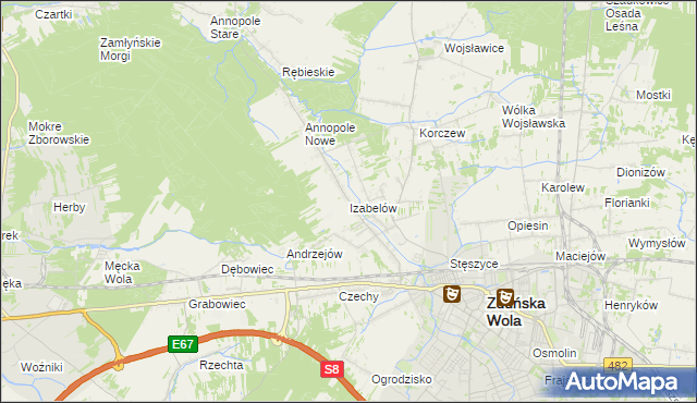mapa Izabelów gmina Zduńska Wola, Izabelów gmina Zduńska Wola na mapie Targeo