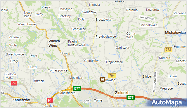 mapa Januszowice gmina Zielonki, Januszowice gmina Zielonki na mapie Targeo