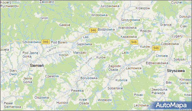 mapa Kurów gmina Stryszawa, Kurów gmina Stryszawa na mapie Targeo