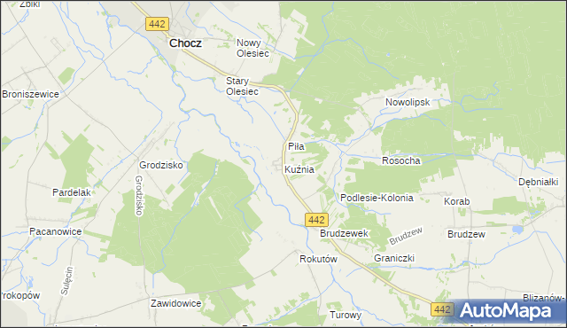mapa Kuźnia gmina Chocz, Kuźnia gmina Chocz na mapie Targeo