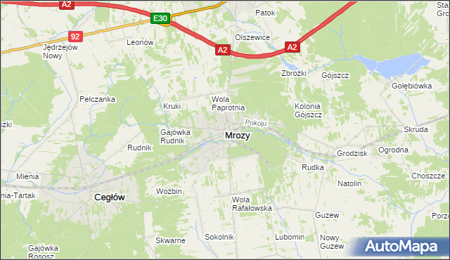 mapa Mrozy powiat miński, Mrozy powiat miński na mapie Targeo