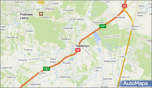 mapa Nadarzyn powiat pruszkowski, Nadarzyn powiat pruszkowski na mapie Targeo