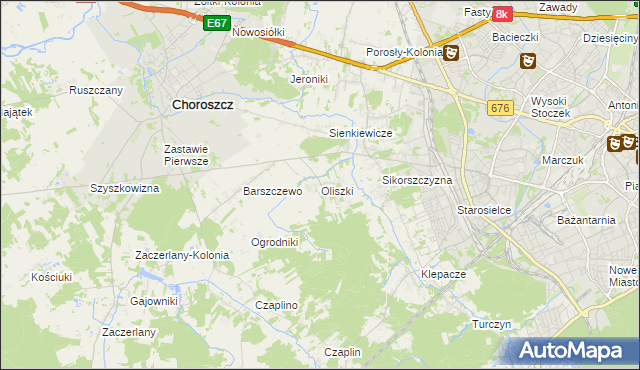 mapa Oliszki gmina Choroszcz, Oliszki gmina Choroszcz na mapie Targeo