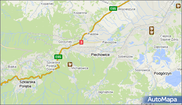 mapa Piechowice powiat jeleniogórski, Piechowice powiat jeleniogórski na mapie Targeo