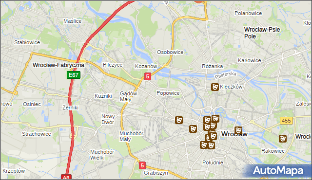 mapa Popowice gmina Wrocław, Popowice gmina Wrocław na mapie Targeo