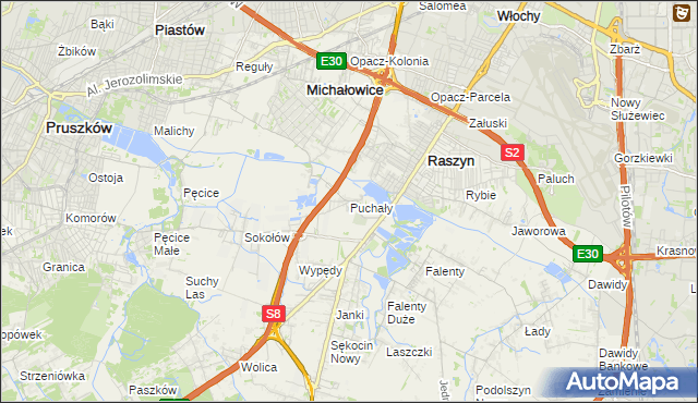 mapa Puchały gmina Raszyn, Puchały gmina Raszyn na mapie Targeo