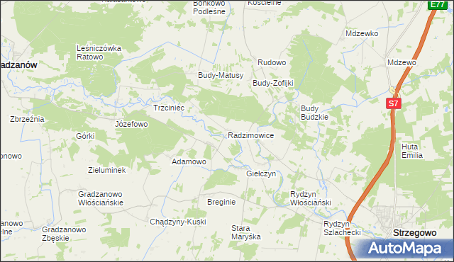 mapa Radzimowice gmina Strzegowo, Radzimowice gmina Strzegowo na mapie Targeo