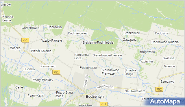 mapa Sieradowice-Parcele, Sieradowice-Parcele na mapie Targeo