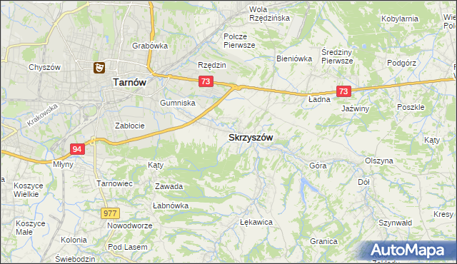 mapa Skrzyszów powiat tarnowski, Skrzyszów powiat tarnowski na mapie Targeo