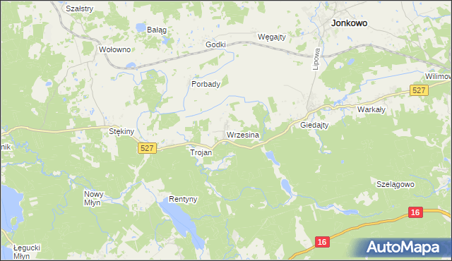 mapa Wrzesina gmina Jonkowo, Wrzesina gmina Jonkowo na mapie Targeo