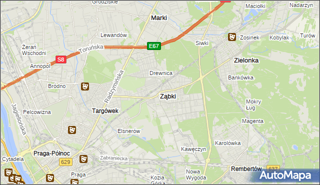 mapa Ząbki powiat wołomiński, Ząbki powiat wołomiński na mapie Targeo