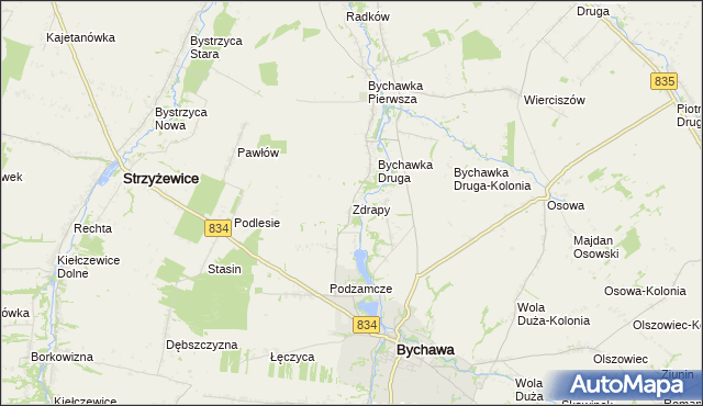 mapa Zdrapy gmina Bychawa, Zdrapy gmina Bychawa na mapie Targeo