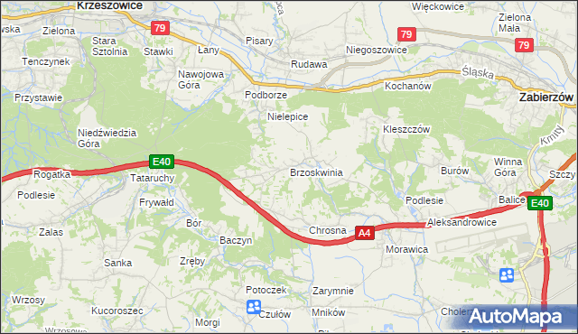 mapa Brzoskwinia, Brzoskwinia na mapie Targeo