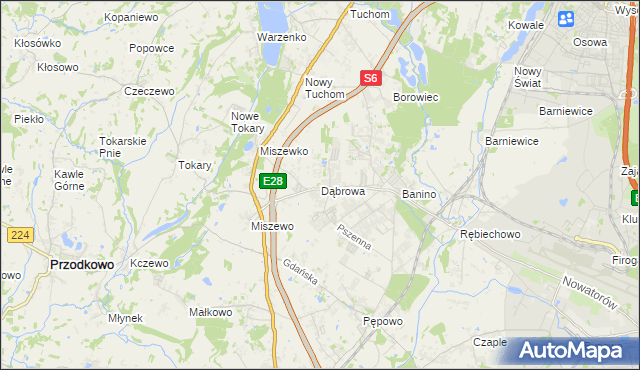 mapa Dąbrowa gmina Żukowo, Dąbrowa gmina Żukowo na mapie Targeo