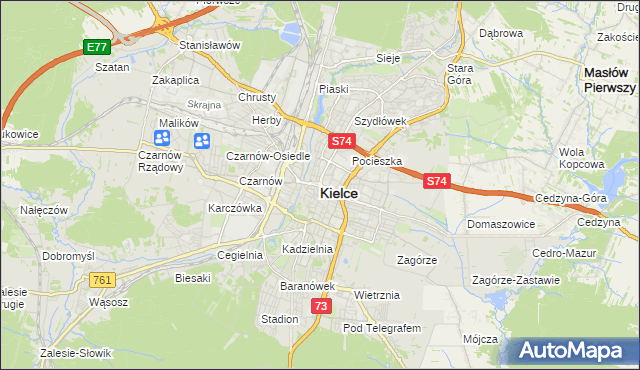 mapa Kielc, Kielce na mapie Targeo