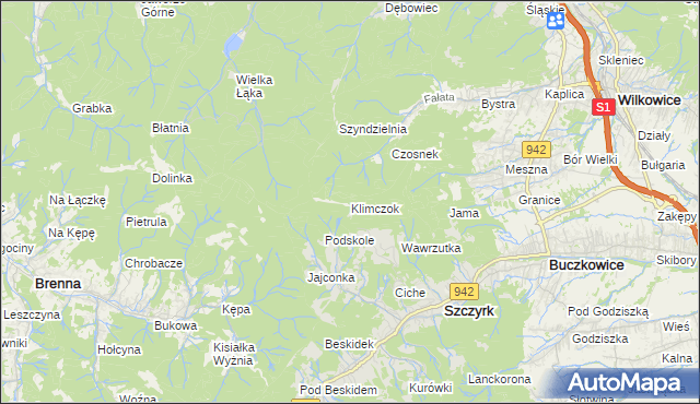 mapa Klimczok, Klimczok na mapie Targeo