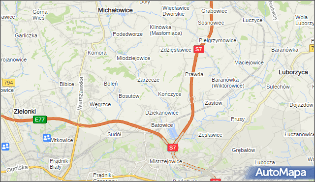 mapa Kończyce gmina Michałowice, Kończyce gmina Michałowice na mapie Targeo