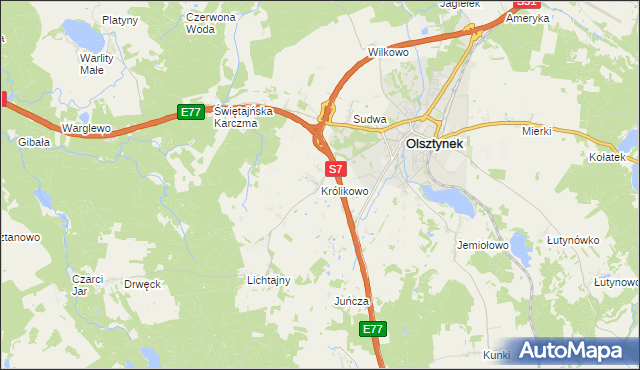 mapa Królikowo gmina Olsztynek, Królikowo gmina Olsztynek na mapie Targeo