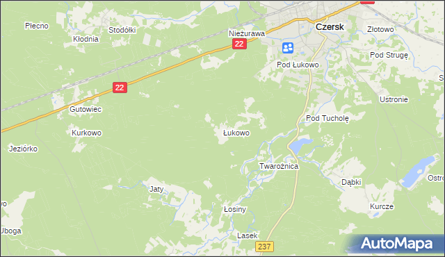 mapa Łukowo gmina Czersk, Łukowo gmina Czersk na mapie Targeo