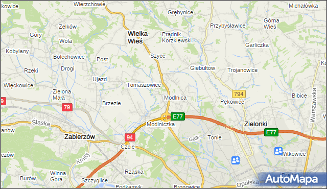 mapa Modlnica, Modlnica na mapie Targeo