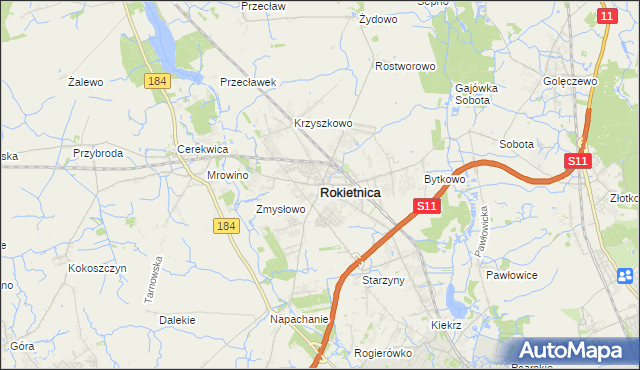 mapa Rokietnica powiat poznański, Rokietnica powiat poznański na mapie Targeo