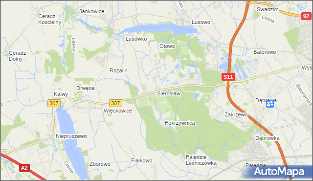 mapa Sierosław gmina Tarnowo Podgórne, Sierosław gmina Tarnowo Podgórne na mapie Targeo