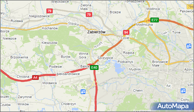 mapa Szczyglice gmina Zabierzów, Szczyglice gmina Zabierzów na mapie Targeo