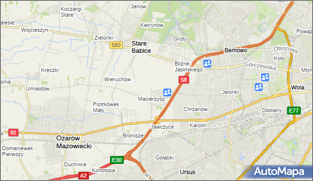 mapa Szeligi gmina Ożarów Mazowiecki, Szeligi gmina Ożarów Mazowiecki na mapie Targeo