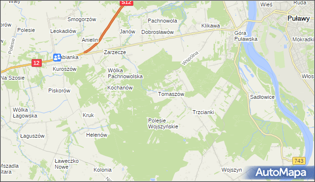 mapa Tomaszów gmina Puławy, Tomaszów gmina Puławy na mapie Targeo