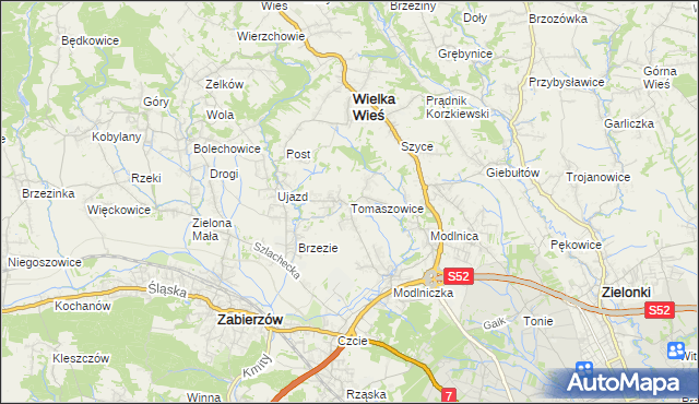 mapa Tomaszowice gmina Wielka Wieś, Tomaszowice gmina Wielka Wieś na mapie Targeo