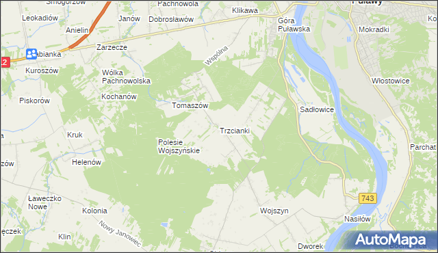mapa Trzcianki gmina Janowiec, Trzcianki gmina Janowiec na mapie Targeo