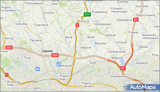 mapa Węgrzce gmina Zielonki, Węgrzce gmina Zielonki na mapie Targeo