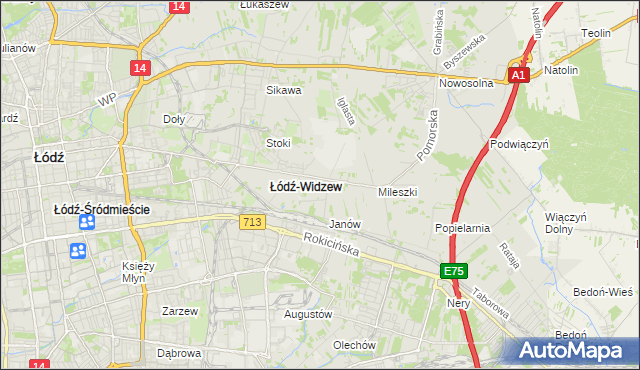 mapa Widzew, Widzew na mapie Targeo