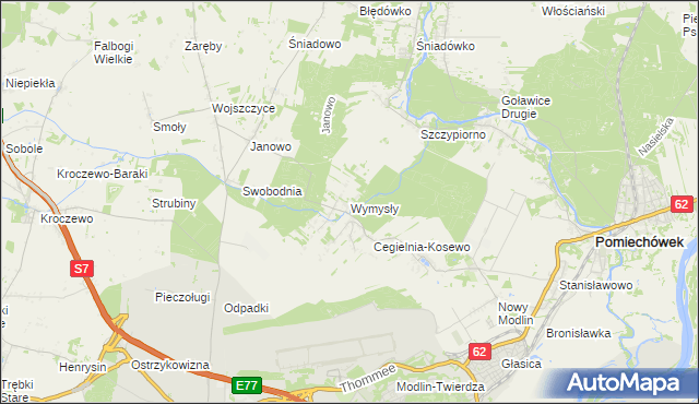 mapa Wymysły gmina Pomiechówek, Wymysły gmina Pomiechówek na mapie Targeo