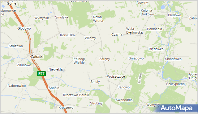 mapa Zaręby gmina Zakroczym, Zaręby gmina Zakroczym na mapie Targeo