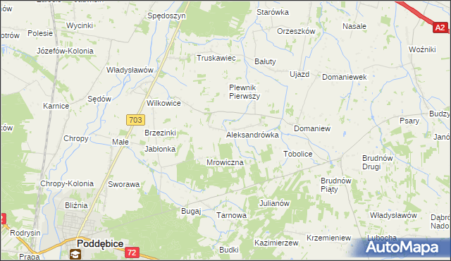 mapa Aleksandrówka gmina Dalików, Aleksandrówka gmina Dalików na mapie Targeo