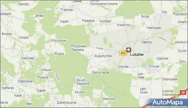 mapa Augustynów gmina Lututów, Augustynów gmina Lututów na mapie Targeo