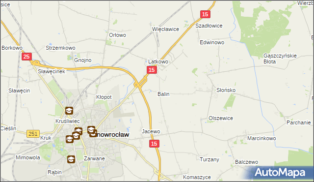 mapa Balin gmina Inowrocław, Balin gmina Inowrocław na mapie Targeo
