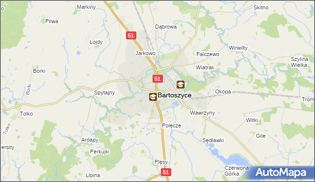 mapa Bartoszyce, Bartoszyce na mapie Targeo