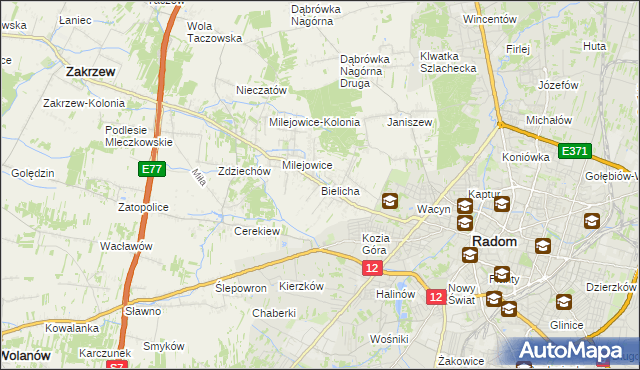 mapa Bielicha, Bielicha na mapie Targeo