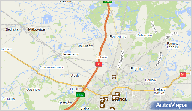 mapa Bobrów gmina Miłkowice, Bobrów gmina Miłkowice na mapie Targeo